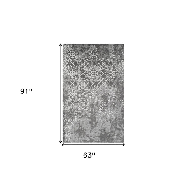 Homeroots 5' X 8' Gray And Ivory Oriental Distressed Area Rug  Polypropylene 491936