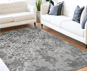 Homeroots 8' X 11' Gray And Ivory Oriental Distressed Area Rug  Polypropylene 491937