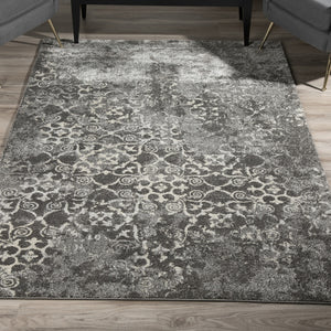 Homeroots 8' X 11' Gray And Ivory Oriental Distressed Area Rug  Polypropylene 491937