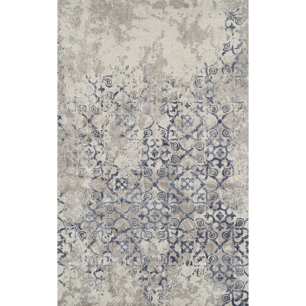 Homeroots 3' X 5' Blue And Ivory Oriental Distressed Area Rug  Polypropylene 491939