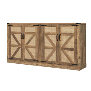 English Elm 65-Inch Slate Gray 3D Faux Rattan Sideboard with Barn-Style Doors, Magnetic Closure & Adjustable Shelves Oak W2702P184359