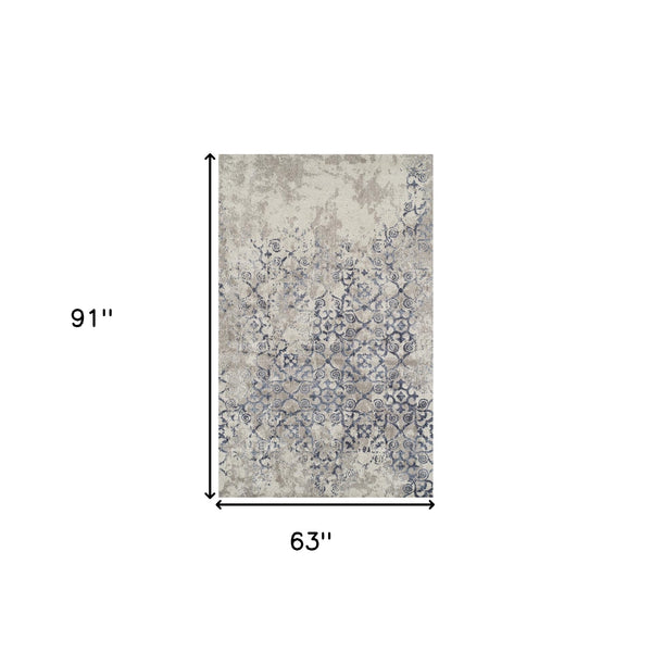 Homeroots 5' X 8' Blue And Ivory Oriental Distressed Area Rug  Polypropylene 491940