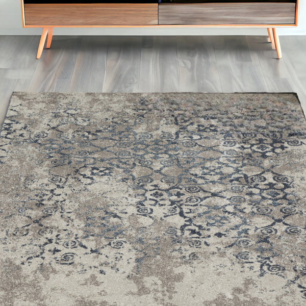 Homeroots 5' X 8' Blue And Ivory Oriental Distressed Area Rug  Polypropylene 491940