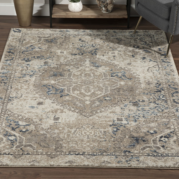 Homeroots 5' X 8' Ivory Oriental Distressed Area Rug  Polypropylene 491944