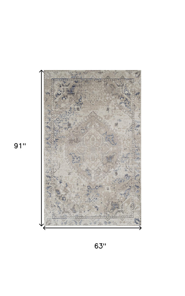 Homeroots 5' X 8' Ivory Oriental Distressed Area Rug  Polypropylene 491944