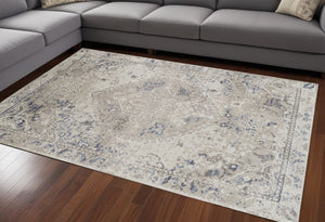 Homeroots 8' X 11' Ivory Oriental Distressed Area Rug  Polypropylene 491945
