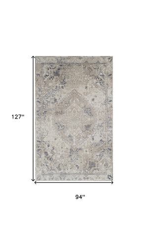 Homeroots 8' X 11' Ivory Oriental Distressed Area Rug  Polypropylene 491945