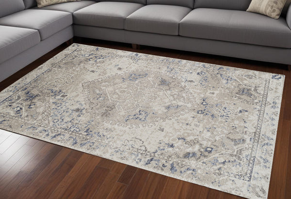 Homeroots 10' X 13' Ivory Oriental Distressed Area Rug  Polypropylene 491946