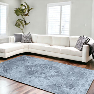 Homeroots 8' X 11' Blue Oriental Distressed Area Rug  Polypropylene 491949