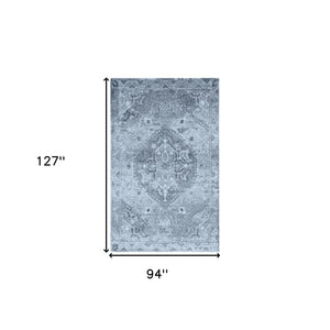 Homeroots 8' X 11' Blue Oriental Distressed Area Rug  Polypropylene 491949