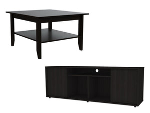 Homeroots 59" Black Open Shelving Tv Stand And Coffee Table  Manufactured Wood 491955