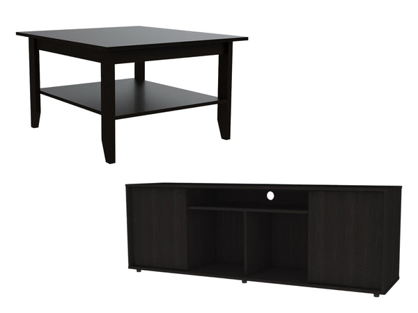 Homeroots 59" Black Open Shelving Tv Stand And Coffee Table  Manufactured Wood 491955