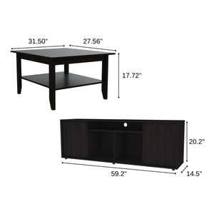 Homeroots 59" Black Open Shelving Tv Stand And Coffee Table  Manufactured Wood 491955