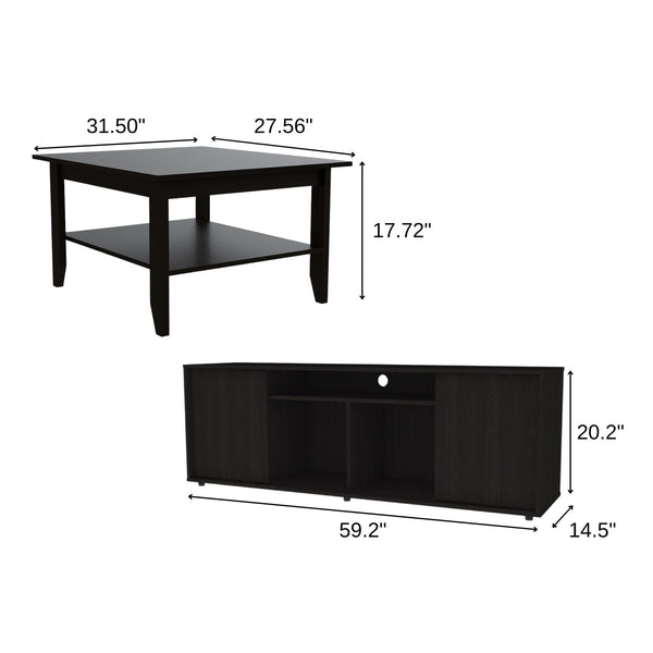 Homeroots 59" Black Open Shelving Tv Stand And Coffee Table  Manufactured Wood 491955