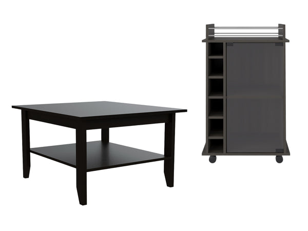 Homeroots 22" Brown And Black Open Shelving Bar Cart And Coffee Table  Manufactured Wood 491956