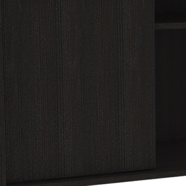 HomeRoots 59" Modern Brown and Black Enclosed Storage TV Stand with Open Shelving and Cable Management Solutions 491957