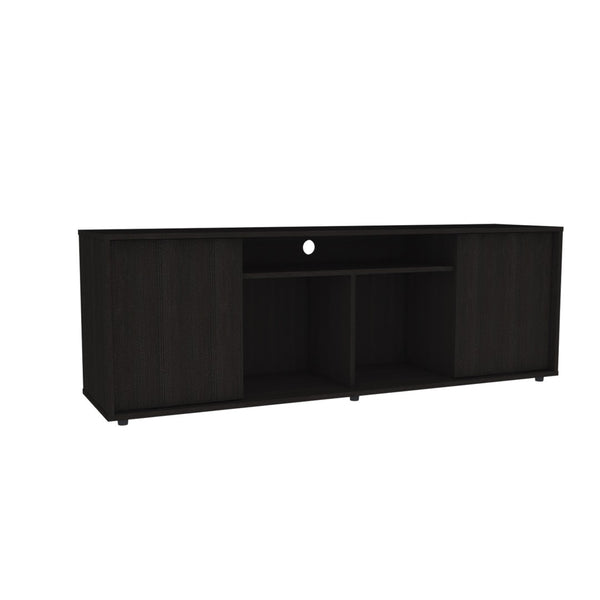 HomeRoots 59" Modern Brown and Black Enclosed Storage TV Stand with Open Shelving and Cable Management Solutions 491957