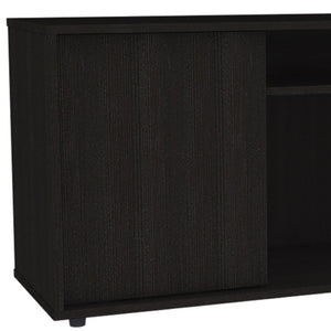 HomeRoots 59" Modern Brown and Black Enclosed Storage TV Stand with Open Shelving and Cable Management Solutions 491957
