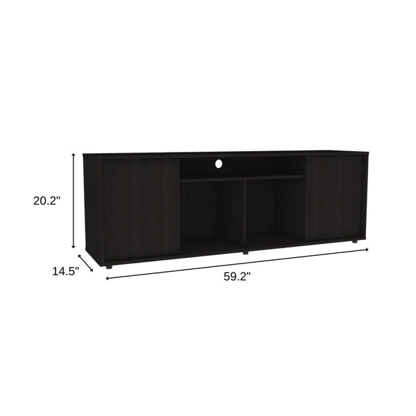 HomeRoots 59" Modern Brown and Black Enclosed Storage TV Stand with Open Shelving and Cable Management Solutions 491957