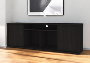 HomeRoots 59" Modern Brown and Black Enclosed Storage TV Stand with Open Shelving and Cable Management Solutions 491957