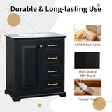 English Elm 30" Bathroom Vanity With Sink, One Package, Black Bathroom Cabinet With Drawers, Solid Frame and Mdf Board