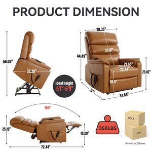 English Elm Dual Motor Power Lift Recliner with Massage Heat and 180 Degree Brown Lounge Chair Yellow Brown W1803S00061