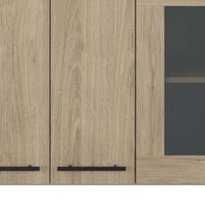 HomeRoots 24" Chic Gray and Natural Wood Wall-Mounted Kitchen Cabinet with Stylish Storage and Display Options 491987
