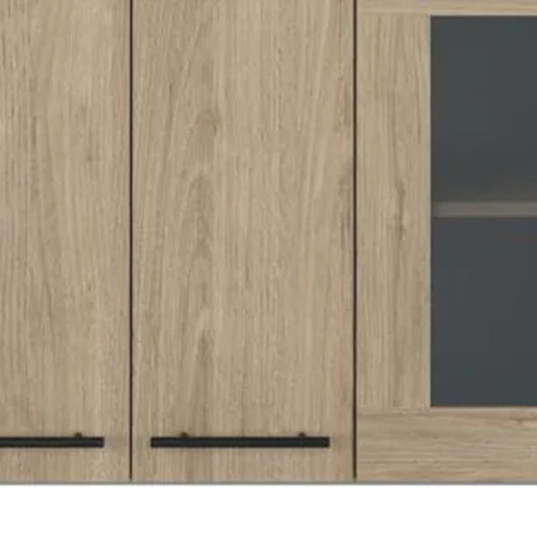 HomeRoots 24" Chic Gray and Natural Wood Wall-Mounted Kitchen Cabinet with Stylish Storage and Display Options 491987