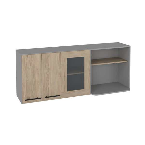 HomeRoots 24" Chic Gray and Natural Wood Wall-Mounted Kitchen Cabinet with Stylish Storage and Display Options 491987