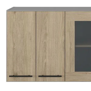 HomeRoots 24" Chic Gray and Natural Wood Wall-Mounted Kitchen Cabinet with Stylish Storage and Display Options 491987