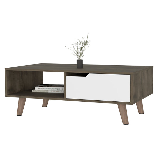 Homeroots 40" Natural And Dark Brown And White Wood Rectangular Coffee Table With Shelf   491989