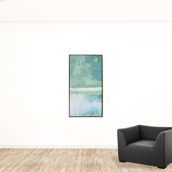 Homeroots Set Of Three Blue Green Abstract Water With Gold Floater Frame Painting Wall Art  Canvas 491993