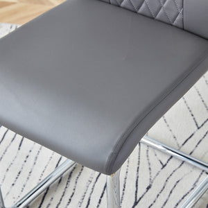 English Elm Table and Chair Set Oval Glass Top Twin Column Base with Six Pu Leather Seats Dark Gray,Silver,Transparent W1151S04734