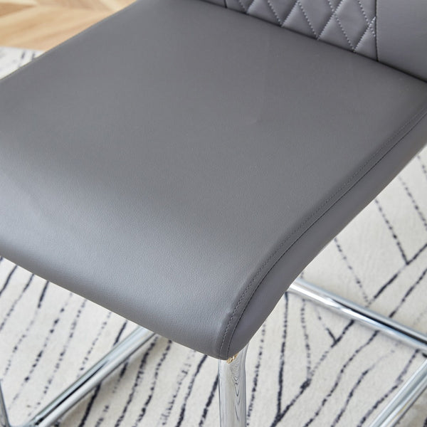 English Elm Table and Chair Set Oval Glass Top Twin Column Base with Six Pu Leather Seats Dark Gray,Silver,Transparent W1151S04734