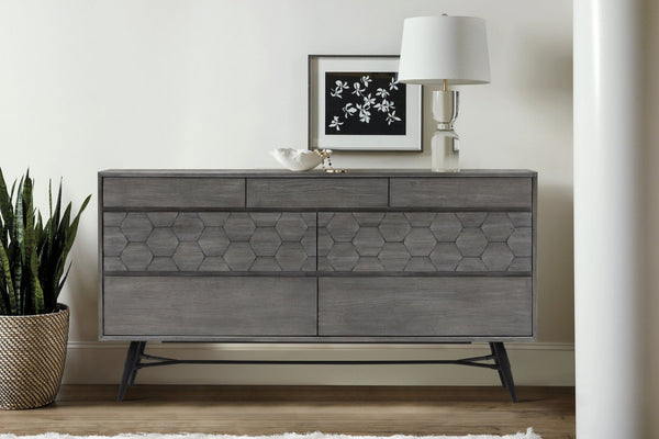 English Elm Makena Six Drawer Acacia Wood Dresser with Honeycomb Relief Sculpted Gray Finish B2736P464858