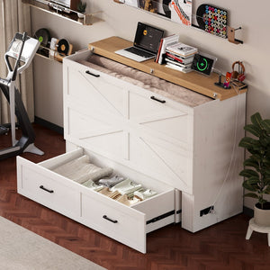 English Elm Queen Murphy Cabinet Bed Rustic Grey Farmhouse Style with Charging Station Storage W5271S00002