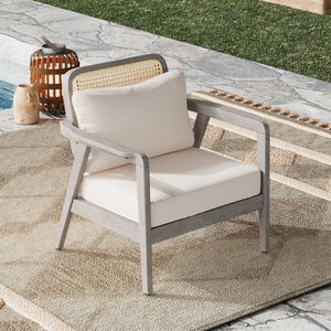 English Elm Outdoor Acacia Wood Club Chair Deep Seating Woven Back Patio Lounge Resort Style N780P171149G
