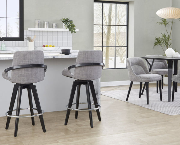 English Elm Fixed-height Swivel Counter Stools with Faux Leather Seats and Chrome Footrest Set of 2 B202S02149
