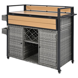 English Elm K&K Wicker Outdoor Grill Cart with Foldable Drop Leaf, Locking Wheels, Wine Rack & Ample Storage Grey N707P233747G