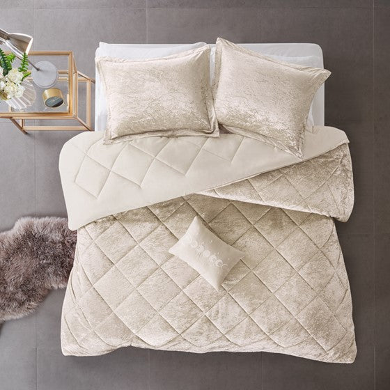 English Elm Twin/Twin Plush Velvet Comforter Set with Embroidered Throw Pillow, Quilted Microfiber Reversible Luxury Bedding B035P203251