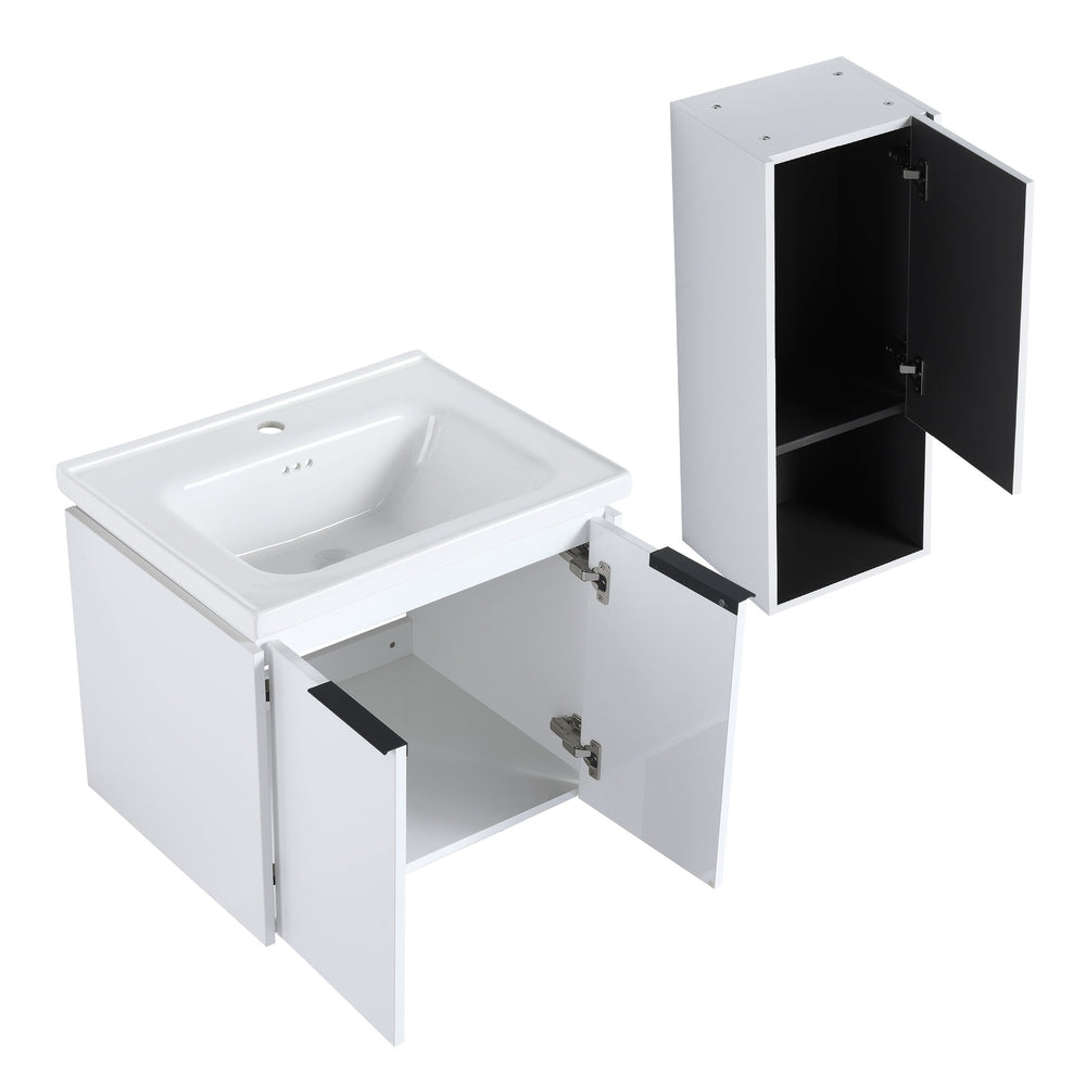English Elm 24" Wall-Mounted Bathroom Vanity With Ceramic Sink & Side Cabinet - Stylish Soft-Close Design! W999S00333