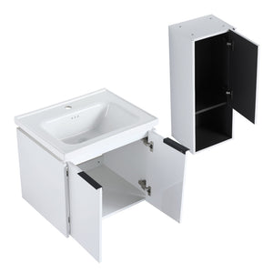 English Elm 24" Wall-Mounted Bathroom Vanity With Ceramic Sink & Side Cabinet - Stylish Soft-Close Design! W999S00333