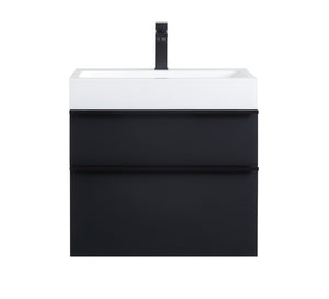 English Elm VELA 24 Inch Wall Mounted Bathroom Vanity with Integrated Acrylic Sink, Dual Wood Handles, Soft-Close drawers and Organizer Black W3235P327615