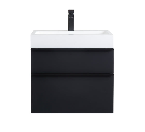 English Elm VELA 24 Inch Wall Mounted Bathroom Vanity with Integrated Acrylic Sink, Dual Wood Handles, Soft-Close drawers and Organizer Black W3235P327615