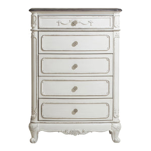 English Elm Victorian Cinderella 7-Drawer Dresser with Floral Carvings and Gray Rub-Through Finish for Bedrooms Antique White,Oak 36 L x 21.5 W x 52.5 H B011P361981