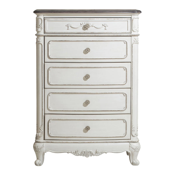 English Elm Victorian Cinderella 7-Drawer Dresser with Floral Carvings and Gray Rub-Through Finish for Bedrooms Antique White,Oak 36 L x 21.5 W x 52.5 H B011P361981