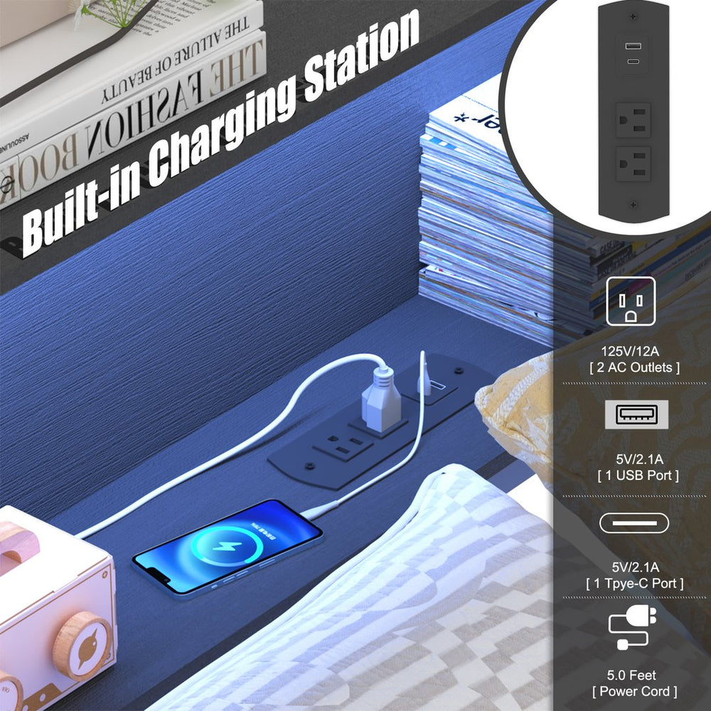 English Elm Corner Daybed Frame With Storage, Bookcase, Led Lights & Charging Station For Kids' Rooms W3107P334242