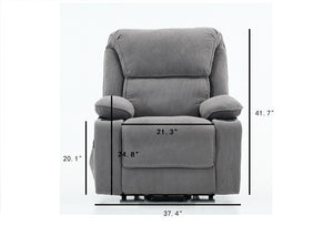 English Elm Gray Corduroy Recliner with Heated Massage, Remote & Assistive Lift, Cup Tray for Seniors Comfort W570P320447