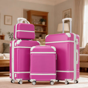 English Elm Hardshell Abs Spinner Luggage Set Four Piece Expandable Tsa Lock Travel Suitcases Pink N732P170218H