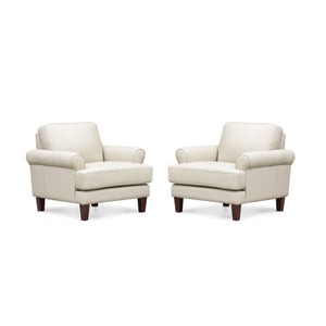 English Elm Dawn Leather Chair with Top-Grain Seating, Pocket Coil Cushions, Feather-Memory Foam Comfort, Durable Frame Off White B2705P338101